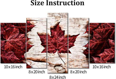 5 Pieces Modern Canvas Painting Wall Art  Flag Of Canada Constructed Of Maple Leaves White Birch Bark Country Symbol